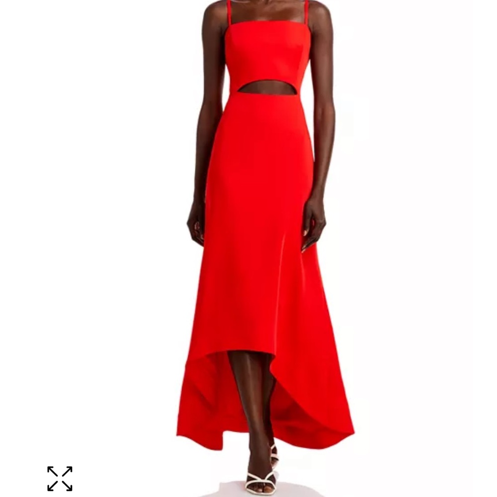 Aqua Square Neck Dress Bright Red Elegant Sleeveless Dress with Cutout